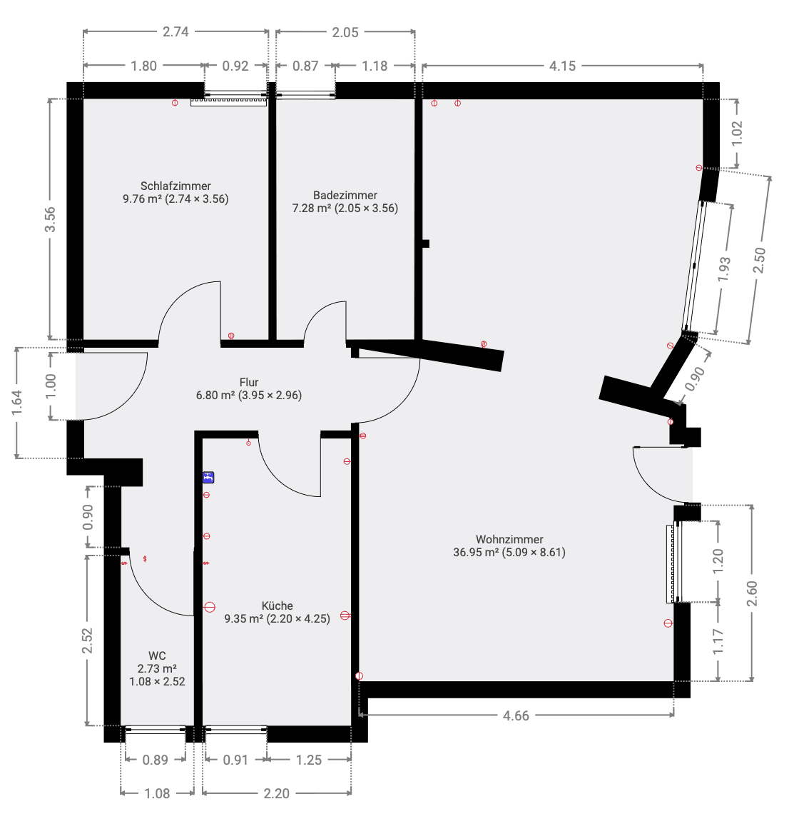 Grundriss Ferienwohnung Bergblick Bad Staffelstein – 60 m², 2 Schlafzimmer